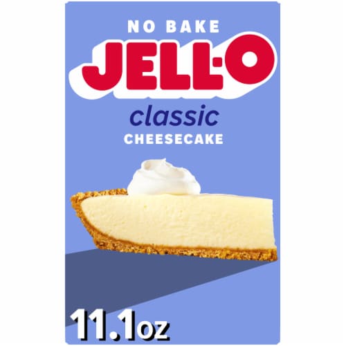 Jell-O No Bake Classic Cheesecake Dessert Kit with Filling Mix and Crust Mix, Box Perspective: front