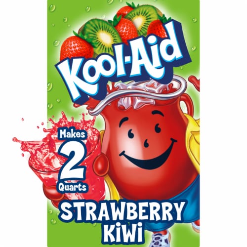 Kool Aid Unsweetened Strawberry Kiwi Powdered Soft Drink Mix Packet Perspective: front