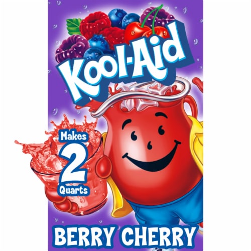 Kool Aid Unsweetened Berry Cherry Red Powdered Soft Drink Mix Packet Perspective: front