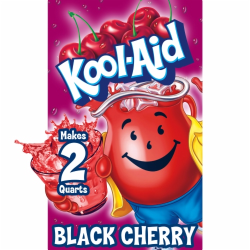Kool Aid Unsweetened Black Cherry Red Powdered Soft Drink Mix Packet Perspective: front
