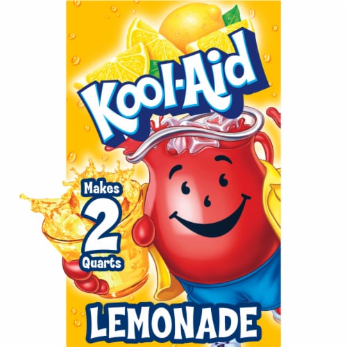 Kool Aid Unsweetened Lemonade Yellow Powdered Soft Drink Mix Packet Perspective: front