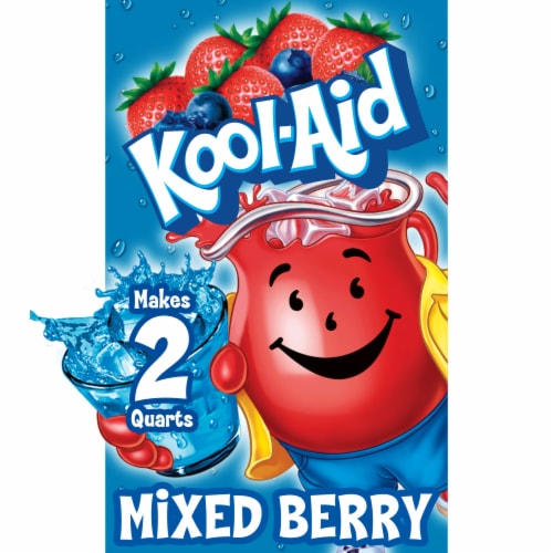 Kool Aid Unsweetened Mixed Berry Blue Powdered Soft Drink Mix Packet Perspective: front
