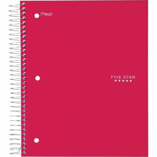 Five Star  8 x 10.5 in. Wirebound Wide Ruled Notebook- 5 Subject&#44; Red Perspective: front