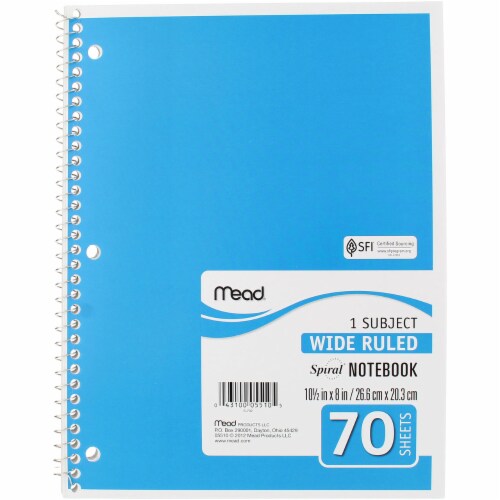 Mead 1 Subject Wide Ruled Spiral Notebook Perspective: front