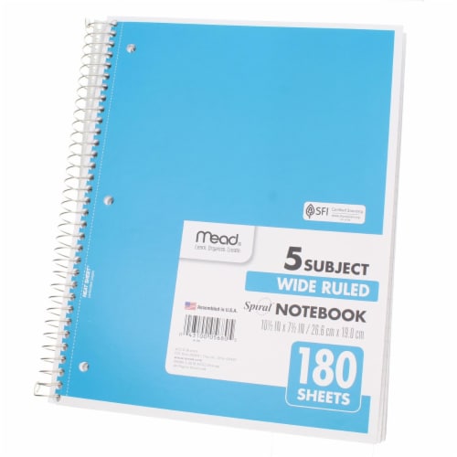 Spiral 5 Subject Notebook, WR, 180 shts Perspective: front