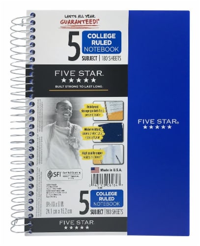 Five Star® College-Ruled 5-Subject Notebook Perspective: front