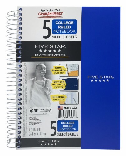 Five Star® College-Ruled 5-Subject Notebook Perspective: front