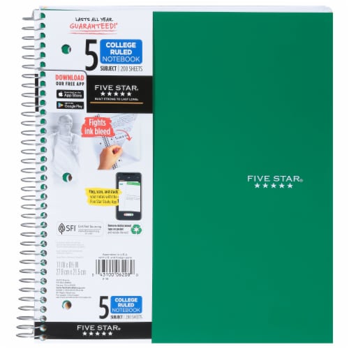 Five Star® College Ruled 5-Subject Notebook - 200 Sheets - Assorted Perspective: front