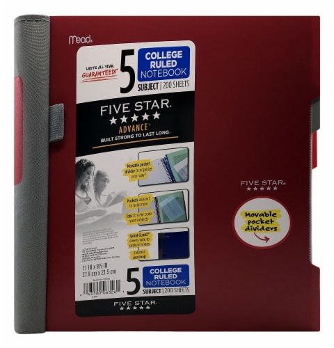 Five Star® 5 Subject College Ruled Notebook - Red Perspective: front