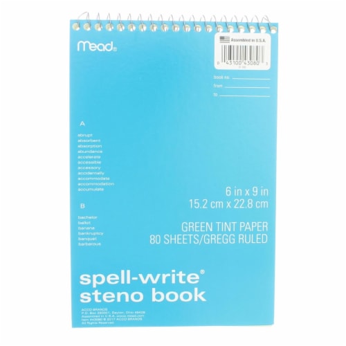 Pack of 6 Mead Spell-Write Steno Book 6 X 9 inches Green Tint Paper 1 ea 