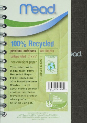 Mead® College Ruled Personal Notebook - 80 Sheets - Assorted Perspective: front