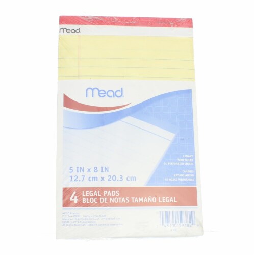 Mead Junior Legal Pad, 5in X 8in, 50 Sheets, Canary, 4 Ct Perspective: front