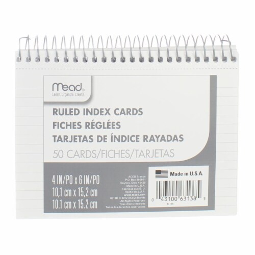 Mead Wirebound Index Cards, Ruled, 4in X 6in, 50 Ct Perspective: front