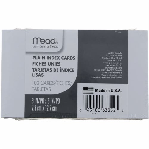 Plain Index Cards, White, 3 x 5 ,, Pack of 100 Perspective: front