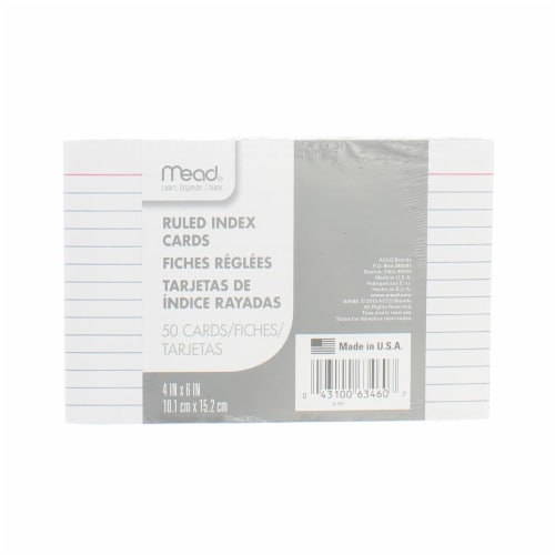 Mead Index Cards, Ruled, 4in X 6in, 50 Ct Perspective: front