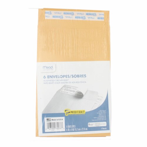 Mead Press-It Seal-It Envelopes, 6in X 9in, 6 Ct Perspective: front