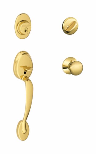 Schlage Plymouth Bright Brass Handleset Right or Left Handed Schlage Plymouth Bright Brass Handleset Right or Left Handed