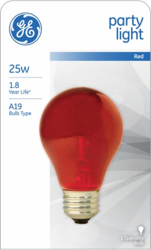 GE 25W A19 Red Party Light Bulb Perspective: front