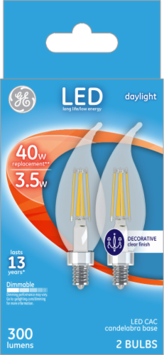 GE LED 3.5-Watt (40-Watt) Daylight Decorative Clear Finish Light Bulb Candelabra Base - 2 Pack Perspective: front