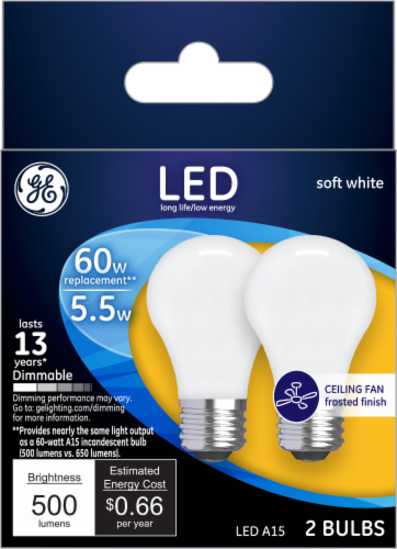 GE 5.5-Watt (60-Watt) Medium Base A15 LED Ceiling Fan Light Bulbs Perspective: front