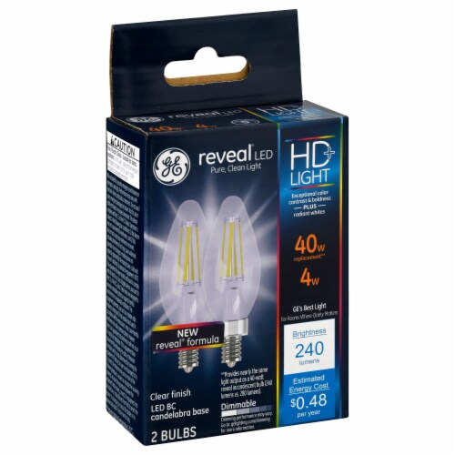 GE Reveal® LED 40W HD+ Light Clear Finish Bulbs Perspective: front