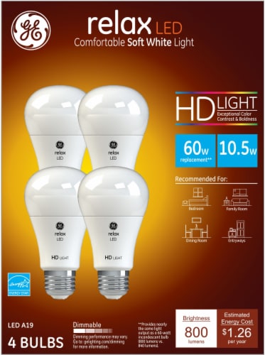 GE Relax 10.5-Watt (60-Watt) A19 LED Light Bulbs Perspective: front