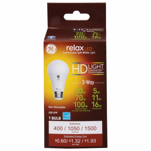 GE Relax 5/9/16-Watt (30/70/100-Watt) A21 LED Light Bulb Perspective: front