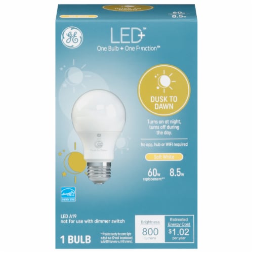 GE LED + Dusk to Dawn A19 Soft White Light Bulb Perspective: front