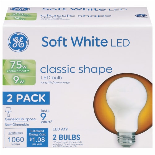 GE Soft White 75 Watt LED Light Bulbs Perspective: front