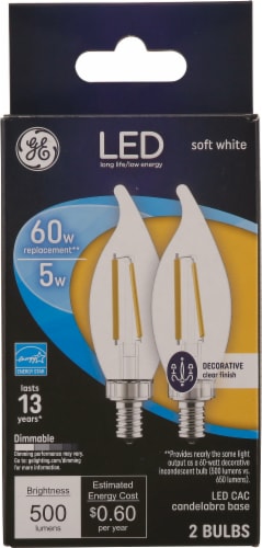 GE LED 5 Watt Chandelier Light Bulbs - Soft White Perspective: front