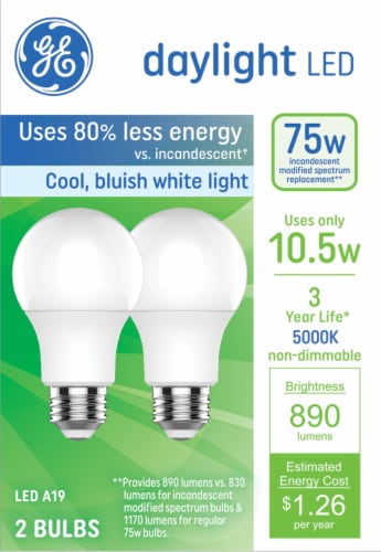 GE Daylight LED 10.5 Watt (75 Watt) Light Bulbs Perspective: front