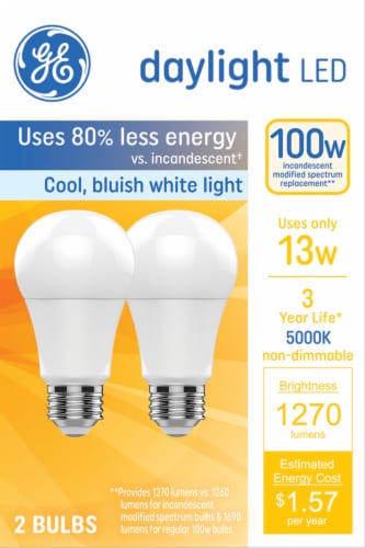 GE 100 Watt Daylight LED Bulbs Perspective: front