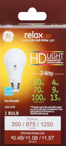 GE Relax HD Light LED 4/10/16-Watt (30/70/100-Watt) Soft White A21 3-Way Light Bulb Perspective: front