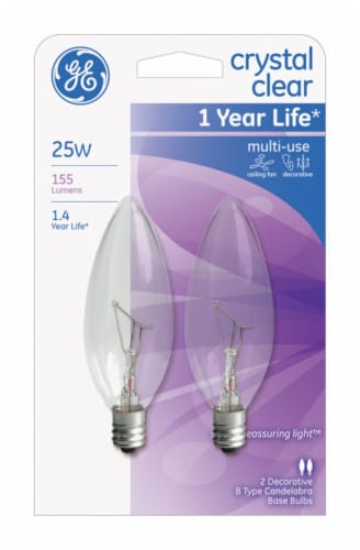 GE Crystal Clear 25-Watt Blunt Tip Candelabra Base Light Bulbs Perspective: front