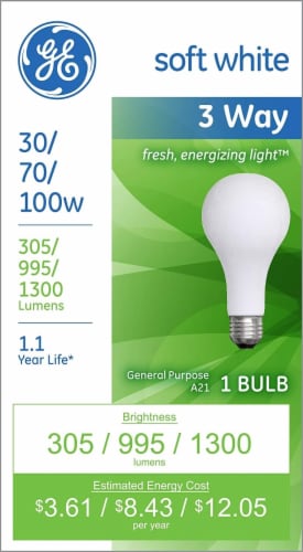 GE SoftWhite Light Bulb 3-Way 30/70/100 Watt Light Bulb Perspective: front
