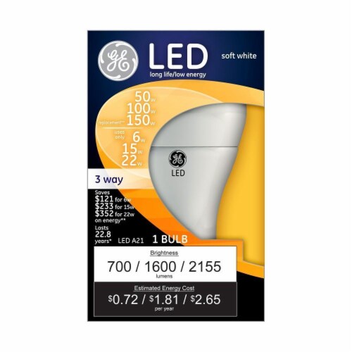 GE 6/15/22-Watt (50/100/150-Watt) A21 3-Way Light Bulb Perspective: front