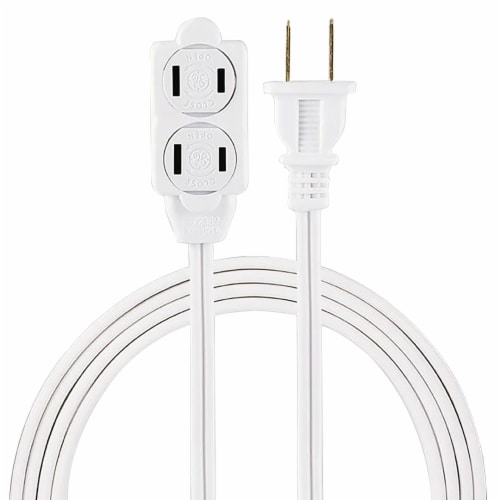 GE 6' 3-Outlet Polarized Indoor Extension Cord White Perspective: front