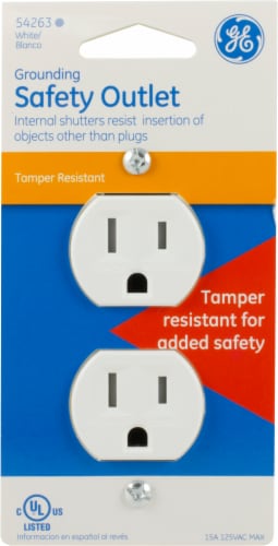 GE Grounding Safety Outlet - White Perspective: front