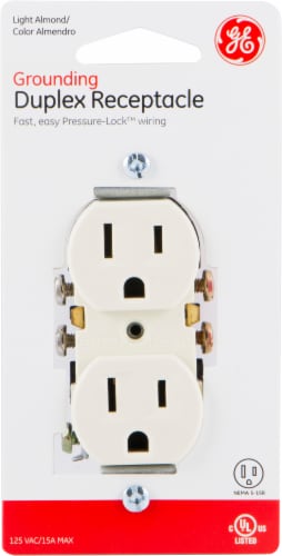 GE Grounding Duplex Receptacle - Light Almond Perspective: front