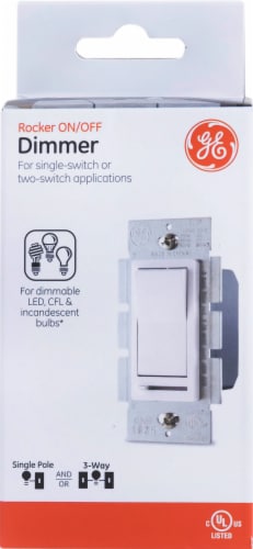 GE 3-Way Rocker On/Off Slide Dimmer - White Perspective: front