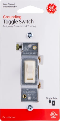 GE Grounding Single Pole Toggle Switch - Light Almond Perspective: front