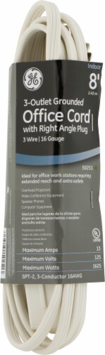 GE 8' 3-Outlet Grounded Office Cord - White Perspective: front