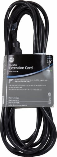 GE 15' 1-Outlet Indoor/Outdoor Grounded Workshop Extension Cord - Black Perspective: front