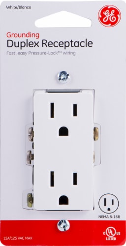 GE Grounding Duplex Receptacle - White Perspective: front