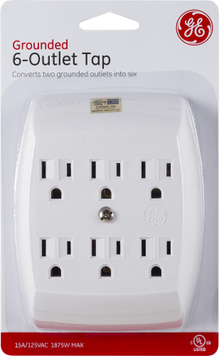 GE Grounded 6 Outlets - White Perspective: front