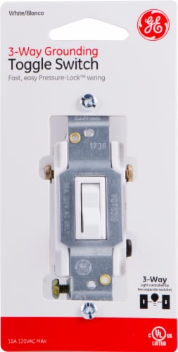 GE 3-Way Grounding Toggle Switch - White Perspective: front