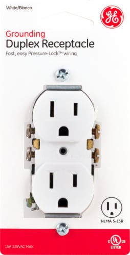 GE Grounding Duplex Receptacle - White Perspective: front