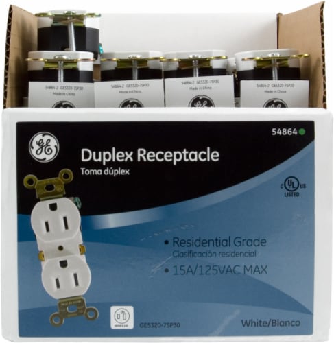 GE Residential Grade Duplex Receptacle - White Perspective: front