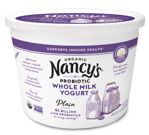 Nancy's Plain Organic Probiotic Whole Milk Yogurt Tub Perspective: front