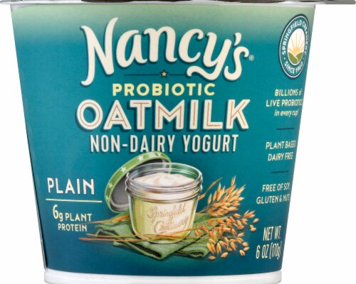 Nancy's Plain Dairy Free Probiotic Oat Milk Yogurt Cup Perspective: front